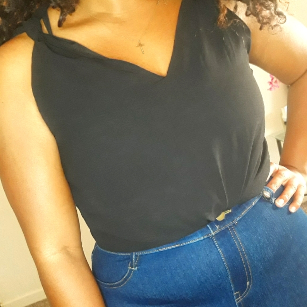 NEW BLACK V NECK KNOTTED SHOULDER VEST TOP